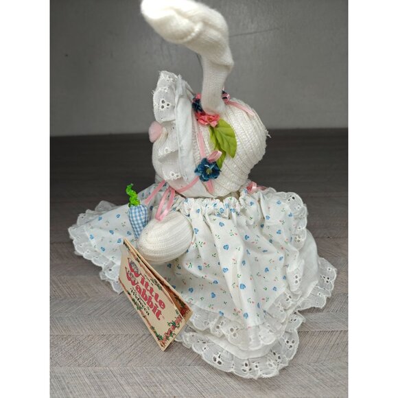 Vintage Wittle Wabbit Webecca Stuffed Bunny Rabbit Doll With Bonnet & Dress - Picture 7 of 11